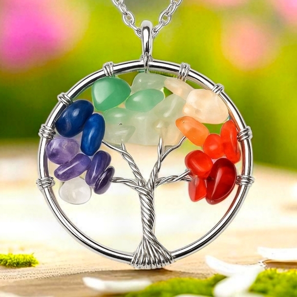 ποΈTree Of Life π³ Handmade Colorful Boho Chic Pendant With Natural Stones ππ - Picture 10 of 13